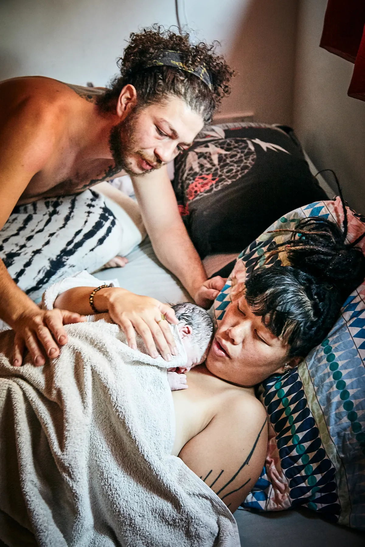Newborn resting on mother's chest shortly after arrival