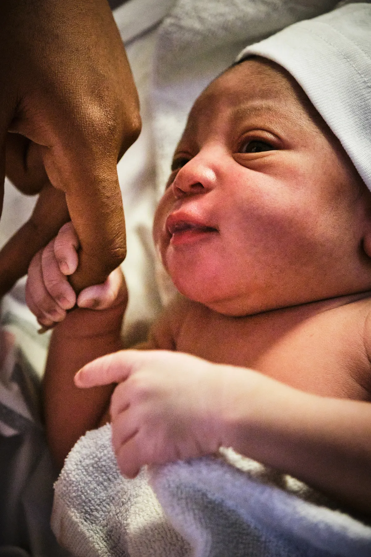 Mother breathing through a contraction during labour